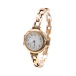 9ct lady's bracelet watch, import hallmarks London 1910, 7 jewel gilt frosted lever movement,