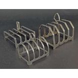 Three 1930s silver toast racks of differing designs, largest 3.75" wide, 6.8oz approx (3)