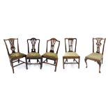 Five similar Georgian style dining chairs, each with pierced splats and drop-in seats (5)