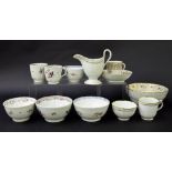 New Hall - four coffee cups/tea bowls and matching sugar basins in pattern nos. 172, 144, 593 and