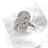 Art Deco style fancy 18ct white gold diamond dress ring, round brilliant-cuts estimated 1ct