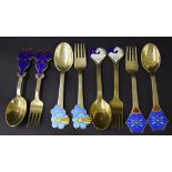 Anton Michelsen, Denmark - four pairs of silver-gilt enamel month spoons for 1974, 1975, 1976 and