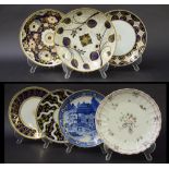 New Hall - seven sandwich plates in pattern nos. 312, 835, 531, 630, 882, 777 and the 'Trench