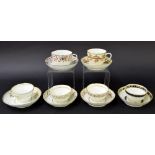 New Hall - six tea bowls/cups with saucers in pattern nos. U483, 89, 142, 480, 434 and 439 (12)