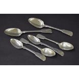 Pair of silver fiddle pattern serving spoons, London 1824, maker Thomas Dicks, 9" long, 4.7oz