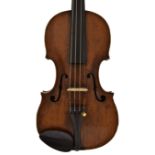 Early 19th century German violin labelled Gaspar Duiffoprupa á Lion 1530, the two piece back of