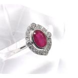 Art Deco style 18ct white gold ruby and diamond oval cluster ring, the ruby estimated 1.19ct approx,