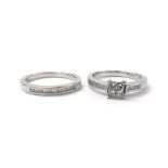 Platinum diamond engagement ring and half eternity ring, 0.33ct & 0.155ct, 8.9gm, ring size M (2)