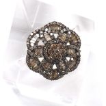 Fancy 9ct champagne diamond lobed floral cluster ring, 22mm, 5.2gm, ring size R