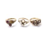 Three attractive and unusual stone set dress rings, each 9ct, 5.3gm (3)
