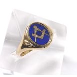 Masonic 9ct lapis lazuli ring, 6.9gm, ring size V/V-