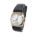 Longines 9ct cushion case gentleman's wristwatch, Chester 1943, signed circular white dial with