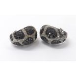 Pair of 18k white gold treated black and white diamond earrings, Omega backs, 17.9gm, 24mm