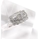 18k white gold boat shaped diamond cluster ring, 1.00ct approx, cluster 16mm, 5.3gm, ring size P