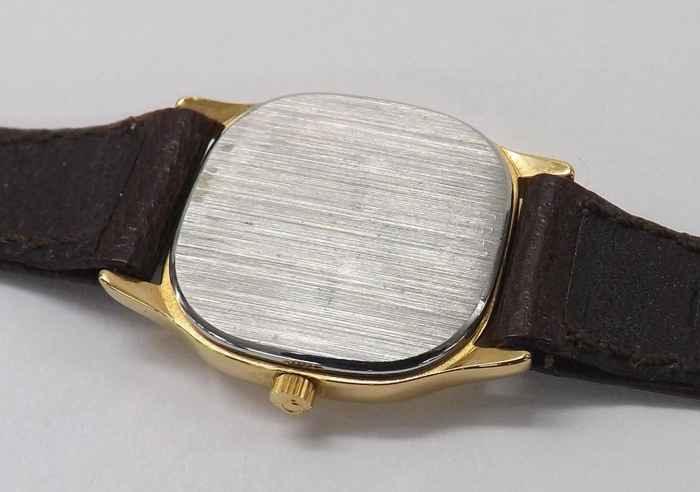 Omega De Ville Quartz gold plated lady's wristwatch, the gilt dial with baton markers, leather - Image 2 of 2