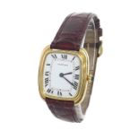 Cartier 18ct lady's wristwatch, the rectangular white dial with Roman numerals and blued steel