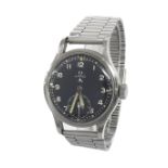 Omega WWII British Military issue stainless steel gentleman's wristwatch, circular black dial with