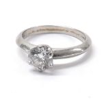 Platinum round brilliant-cut solitaire diamond ring, 0.90ct approx, clarity SI2, colour H/I, 4gm,