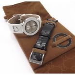 Gucci lady's wristwatch, ref. 129.4, quartz, 36mm (6UFHK5) - *Pouch, spare strap and bezel -