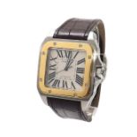 Cartier Santos 100 automatic stainless steel gentleman's wristwatch, ref. 2656, no. 737613CE, gold