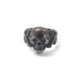 Military interest - WWII period Nazi officer's silver skull ring, stamped '800', 4.1gm, 14mm wide