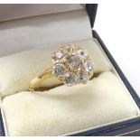 Fine 18ct yellow gold old-cut diamond ring, the central diamond estimated 0.75ct, in a surround of