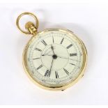 18ct lever centre second chronograph pocket watch, Chester 1892, the three-quarter plate movement