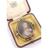 Attractive late Victorian gold mounted swivel brooch, inset with a miniature painted portrait of a