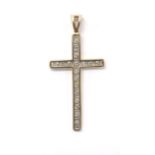 Two colour gold diamond set cross pendant, round brilliant-cut, marked '10k', 4.6gm, 51mm x 24mm