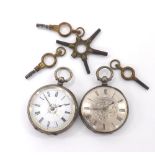 Benson, London silver cylinder engine turned fob watch with a silvered signed dial, gilt frosted bar