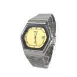 Rado quartz stainless steel gentleman's bracelet watch, ref. 113.2024.4, gilt dial with stone set