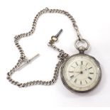 Silver centre second lever pocket watch, London 1878, unsigned three-quarter plate movement no.