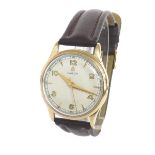 Omega 9ct gentleman's wristwatch, Birmingham 1952, the silvered dial with Arabic numerals, baton