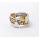 18ct yellow and white gold modern cross design diamond set ring, 13.2gm, ring size M