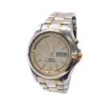 Seiko Kinetic bi-colour gentleman's bracelet watch, ref. 5M43-0C80, the dial with day/date