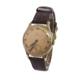 Omega 9ct gentleman's wristwatch, Birmingham 1946, the gilt dial with Roman numeral chapter and