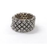 Unusual diamond set white gold mesh ring, round brilliant-cut, 13.3gm, ring size Q/R