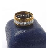 Unusual 18ct three piece band ring, the white gold centre section set with twenty old-cut diamonds