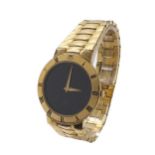Gucci gold plated gentleman's bracelet watch, ref. 330M, black dial, quartz, 33mm (3743J5) -