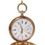 Continental 14k lever hunter pocket watch, ruby jewelled nickel bar movement, the dial signed