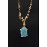 Opal and diamond 9ct pendant on necklet, pendant 17mm x 5mm