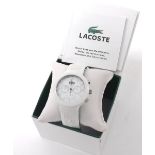 Lacoste white chronograph wristwatch, quartz, rubber band, 44mm (UTQ324) *Lacoste box, maintenance