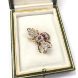 Antique old-cut diamond, ruby and opal set novelty bug brooch, set in yellow and white metal, 8.9gm,