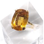 9ct citrine dress ring, oval cushion-cut, 17mm x 12mm, 5.3gm, ring size S-