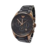 Emporio Armani rose gold plated and rubber chronograph gentleman's wristwatch, ref. AR-5905, quartz,