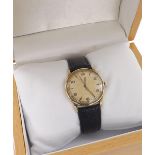 Gubelin 14k gentleman's wristwatch, circa 1956, no. 117315, circular silvered dial with Arabic