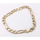 9ct flat curb Figaro link bracelet, 14.3gm