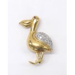 18ct yellow gold ruby and diamond set dodo brooch, 5.7gm, 33mm high