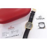Omega Constellation Quartz 18ct gentleman's wristwatch, circa 1985, black dial with baton markers