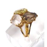 18k yellow gold quartz set dress ring, 13.3gm, 24mm, ring size P-